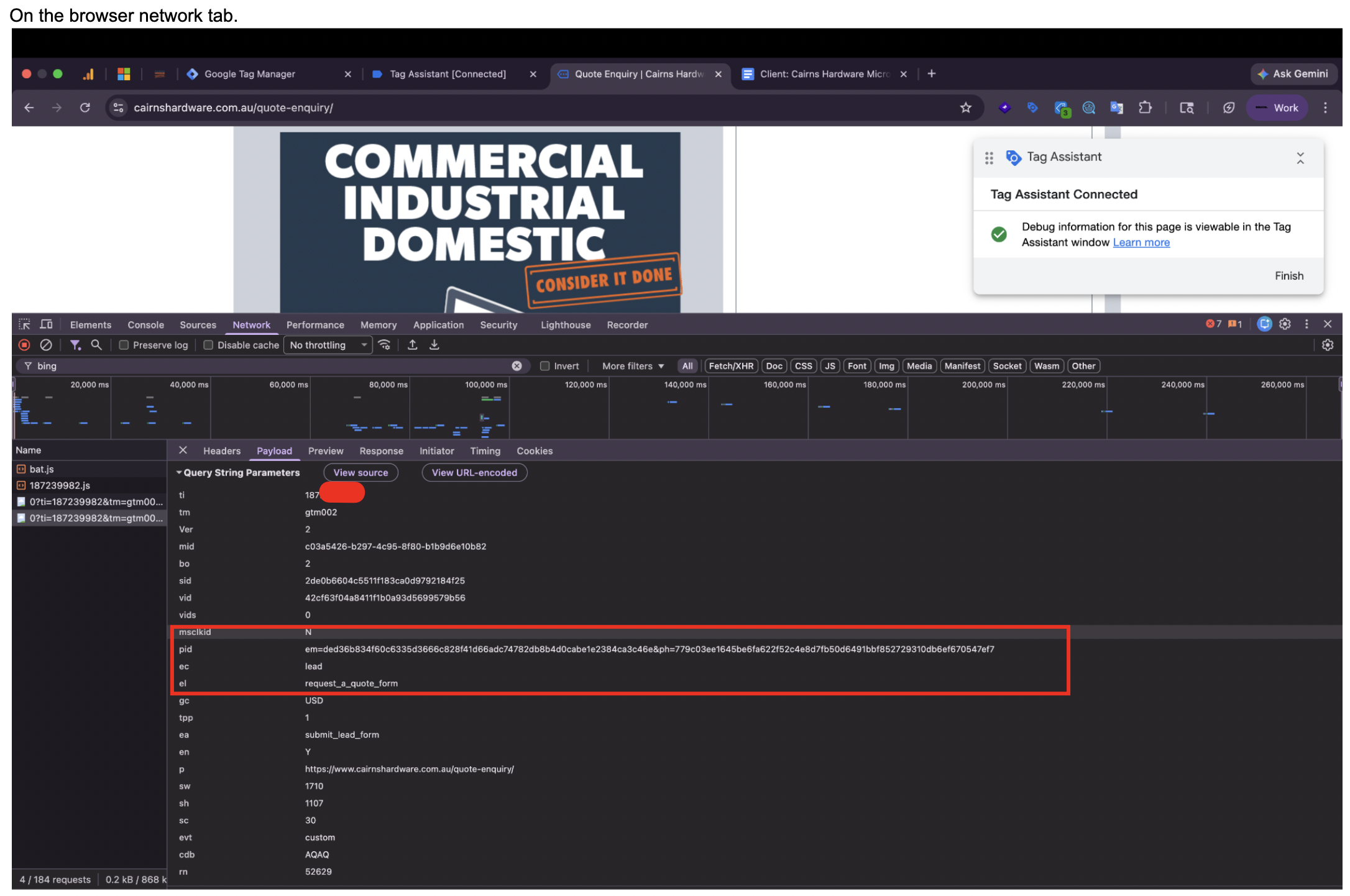 Network Tab Proof